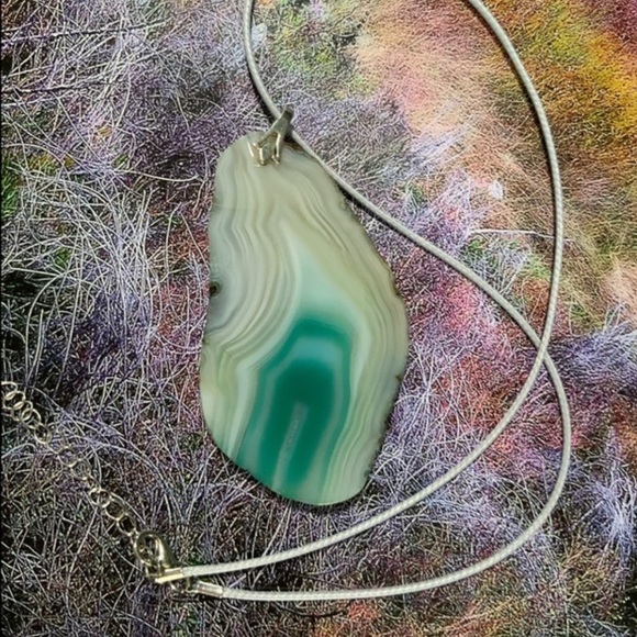 Agate Slice Gemstone Necklace on Waxed Cotton Cord - Picture 13 of 16